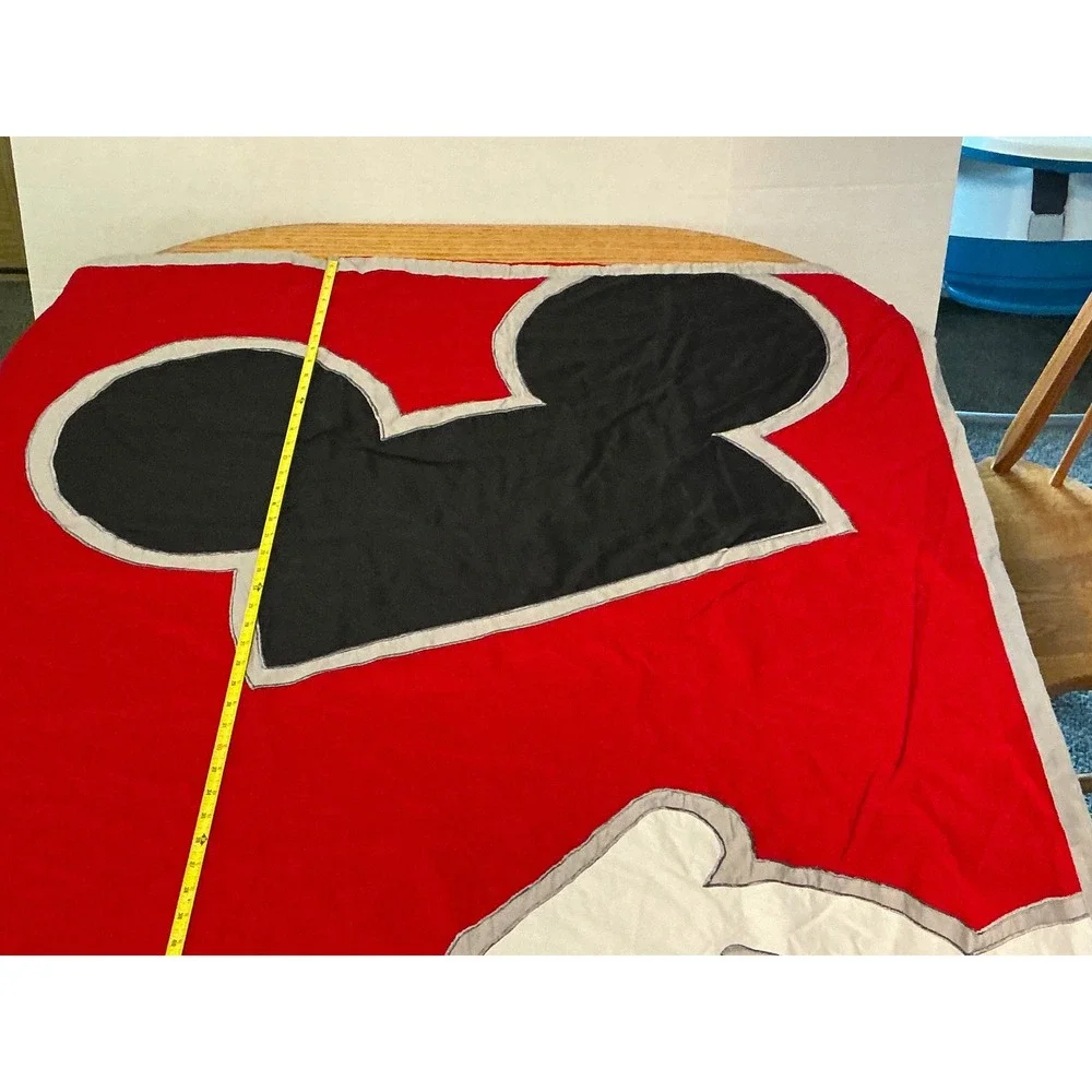Vintage Disney Mickey Mouse Applique Bedspread Fabric Panel Red 84x42